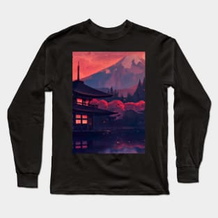 Red Japanese Mountain Long Sleeve T-Shirt